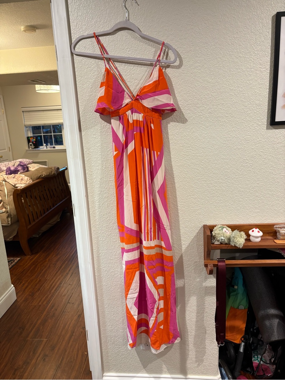 Seduce Geometric Print Maxi Dress Orange Pink Size 4